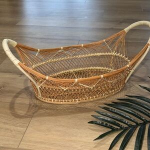 Vintage Wicker Peacock Basket - Open Weave Boho Decor Handcrafted Natural Brown
